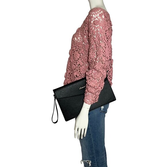 Lovevook Oversized Black Envelope Clutch Vegan Leather Wristlet 12” x 7.5” - Picture 8 of 9